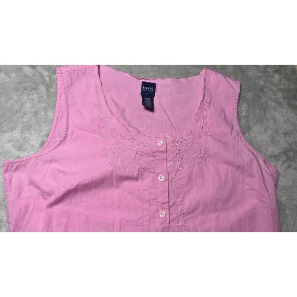 Basic Editions Women's Pink Floral Embroidered & Sleeveless Tank Top - Picture 4 of 12